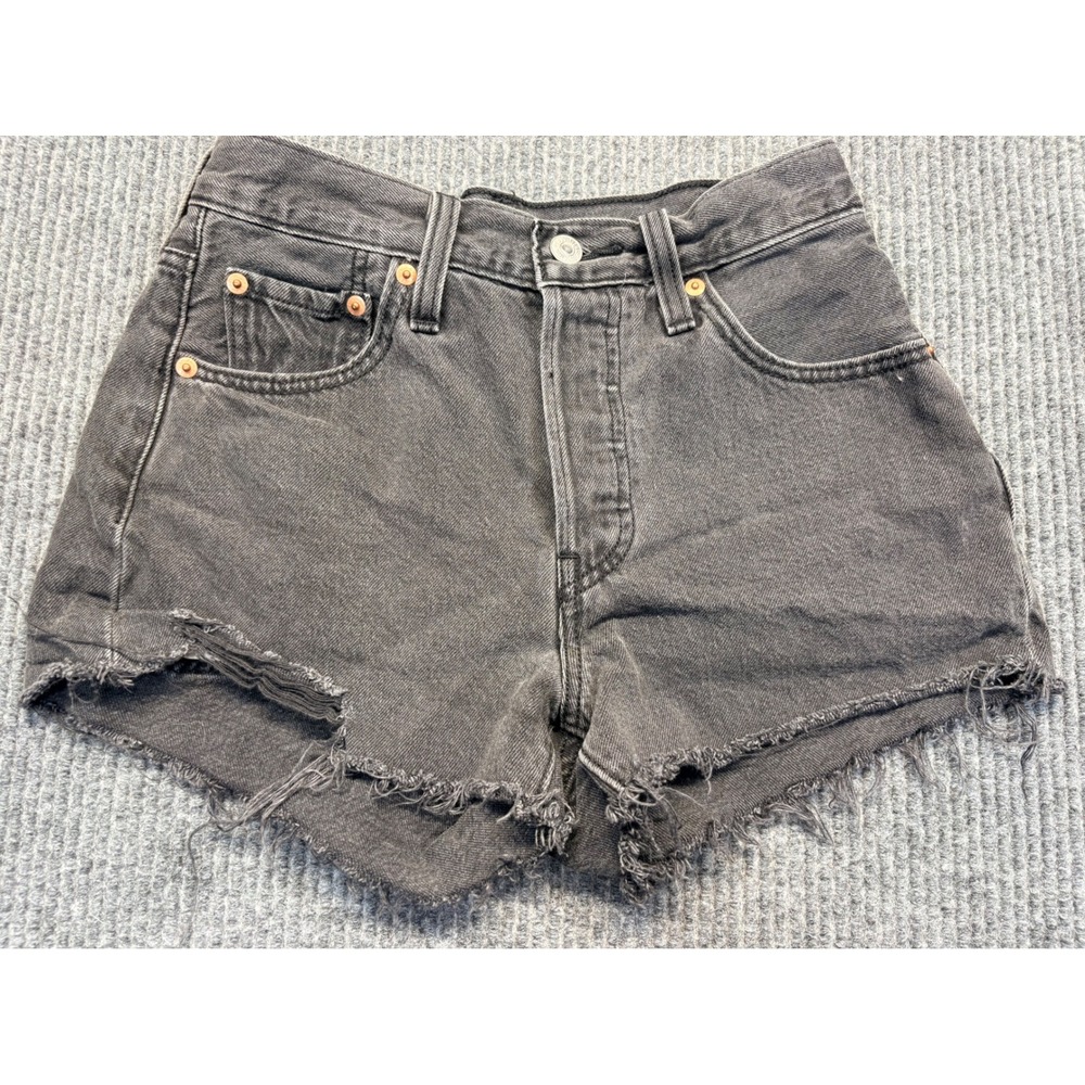 Levis 501 Original High Rise Denim Shorts Washed Black Cut Off W25 56327-0112